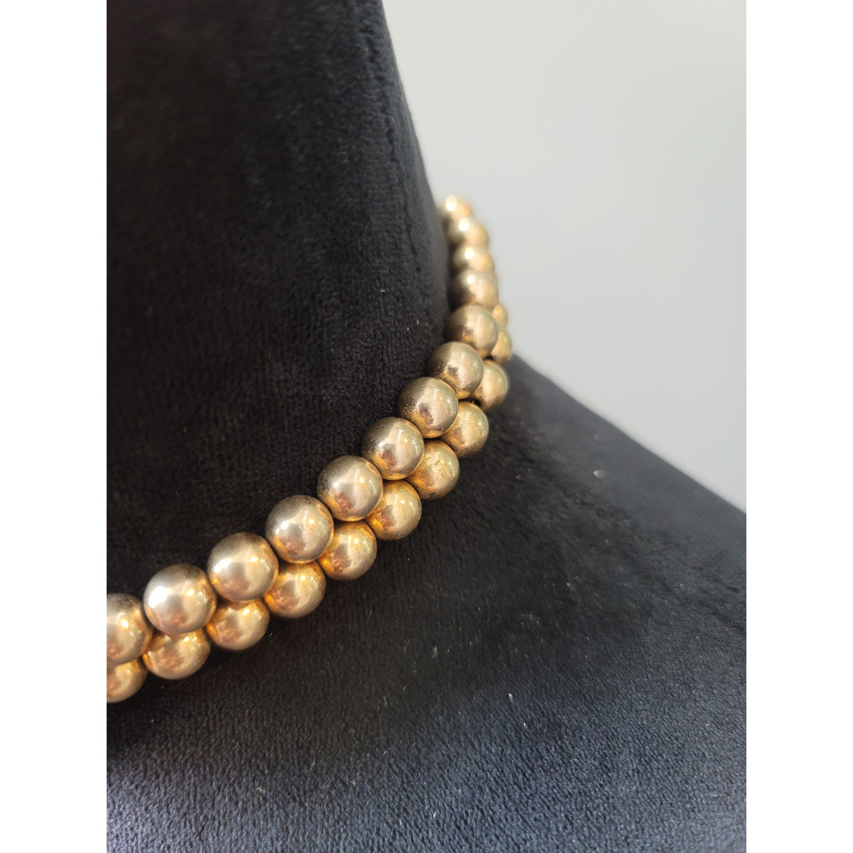 Womens Gold Tone Beaded Choker Necklace Double Strand With Hook Clasp