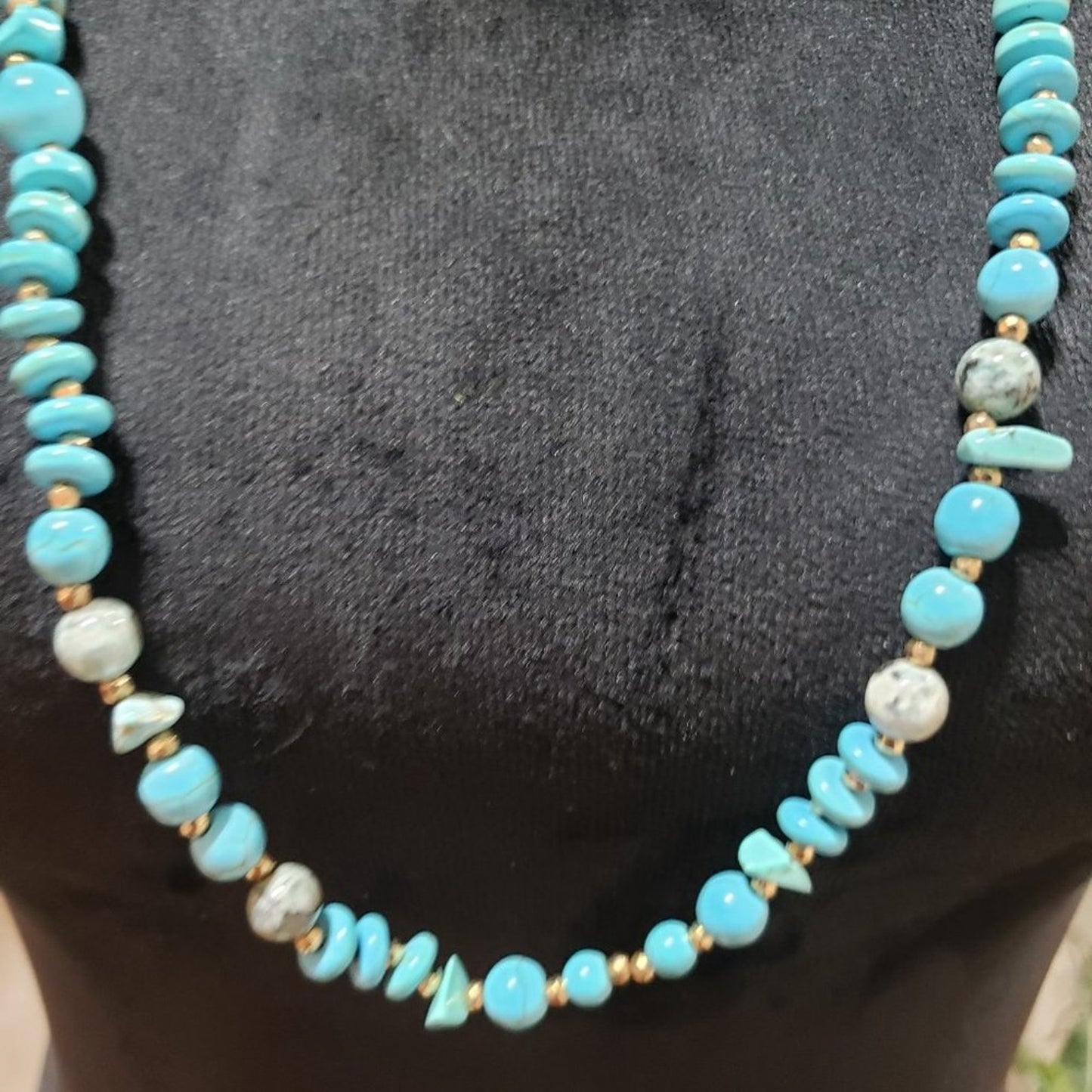 Womens Fashion Blue Turquoise Stone Long Beaded Necklace with Lobster Clasp