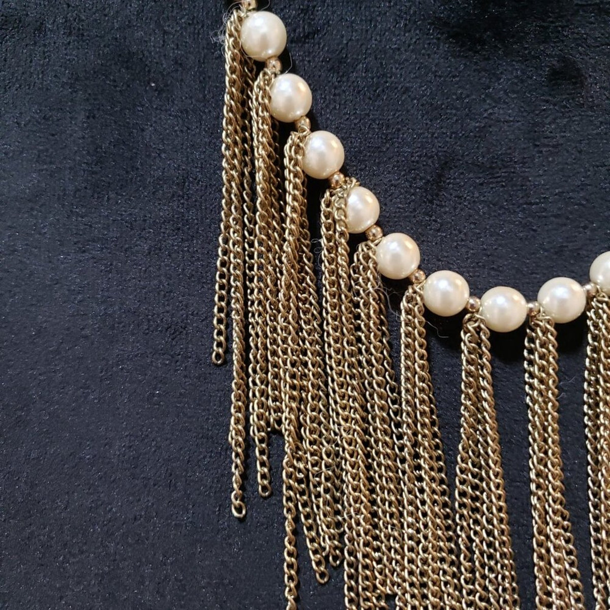 Womens Fashion Ivory Pearl Fringe Bib Choker Necklace Jewelry with Lobster Clasp