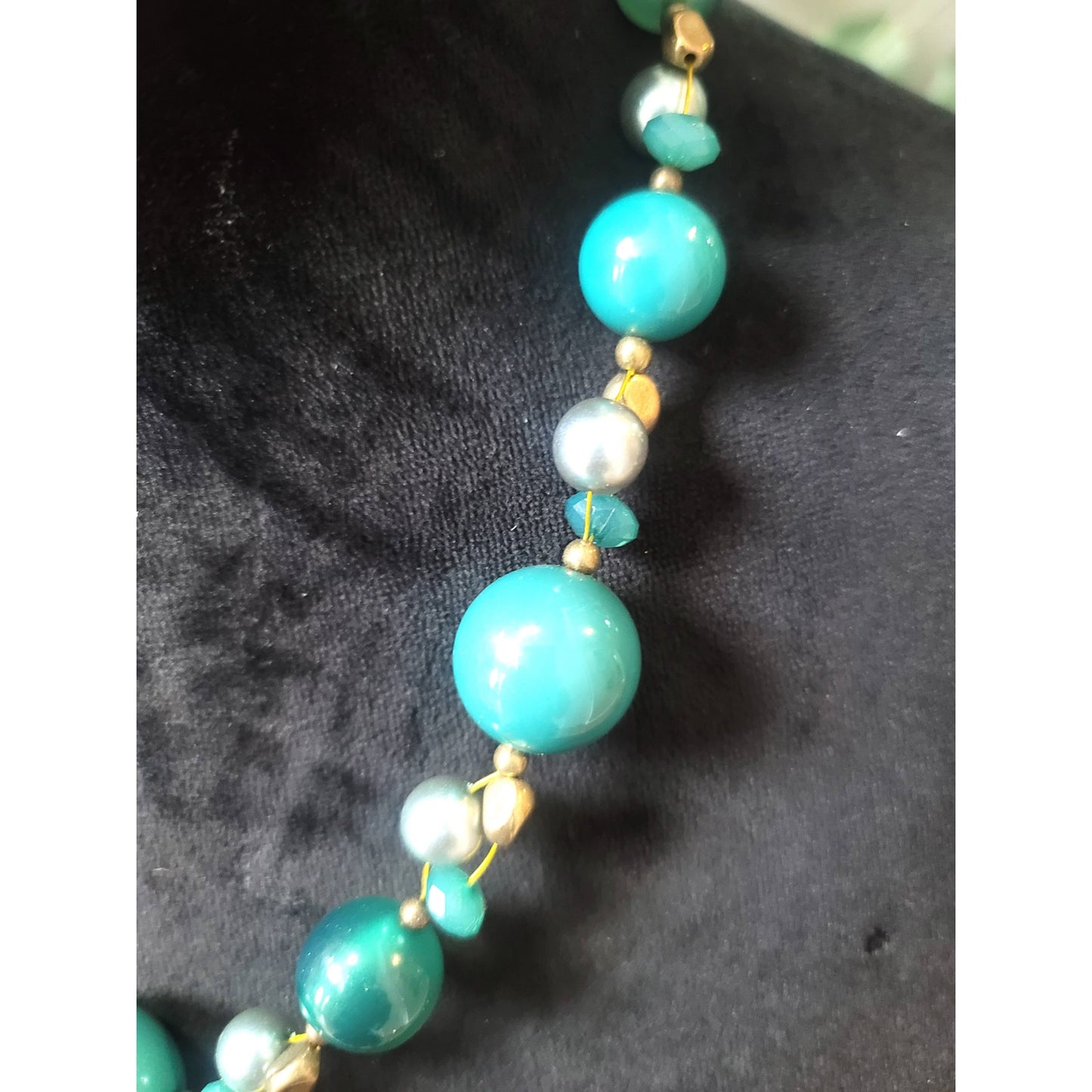 Women's Teal Blue Beaded Necklace Mixed Size Beads Lobster Clasp Boho Jewelry