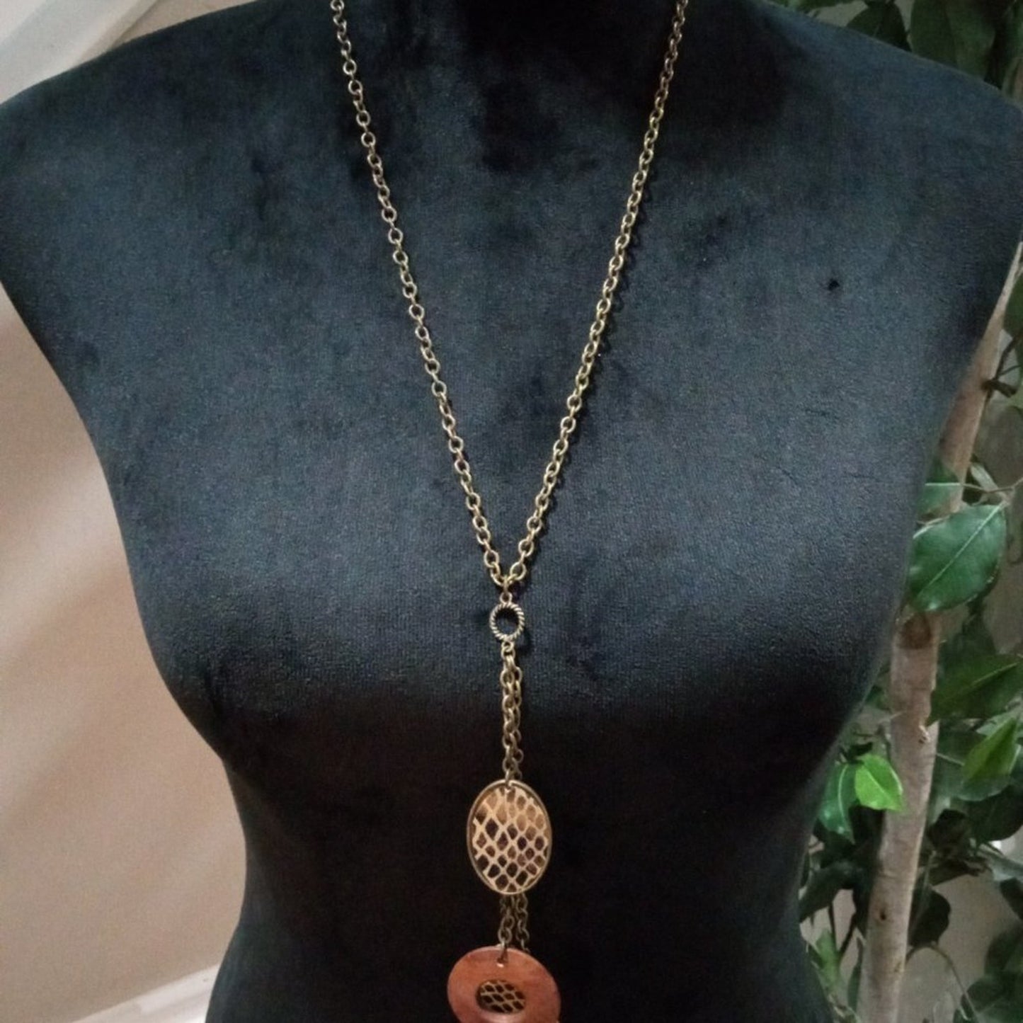 Womens Fashion Chunky Gold Tone Charm Pendant Long Necklace with Lobster Clasp