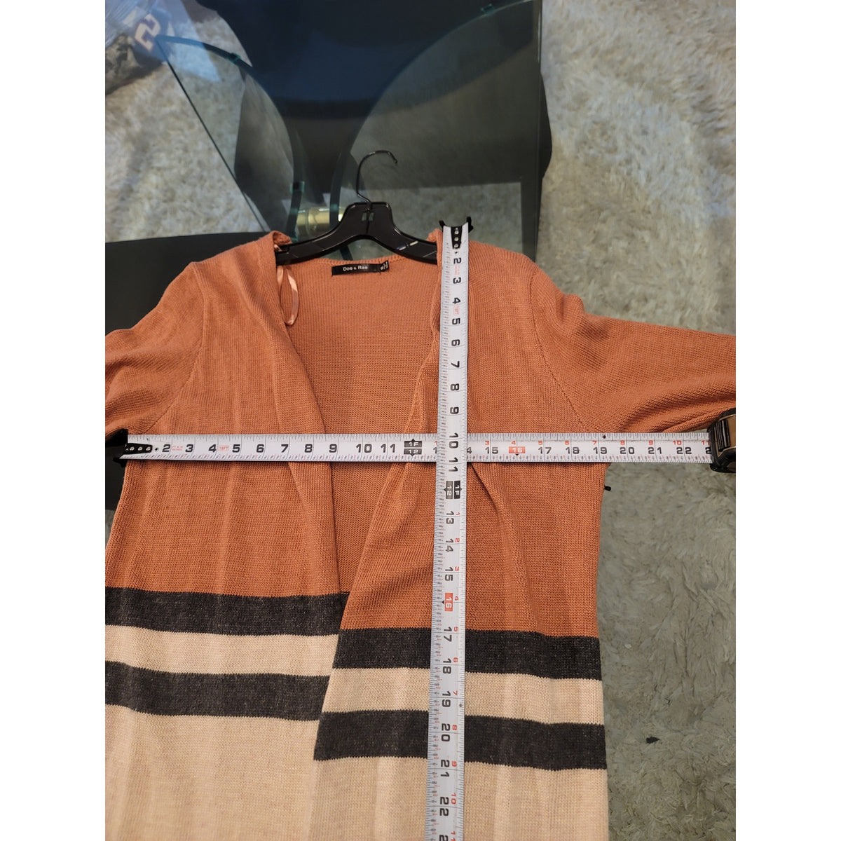 Doe & Rae Longline Cardigan Sweater Women's Small Multicolor Striped Open Front
