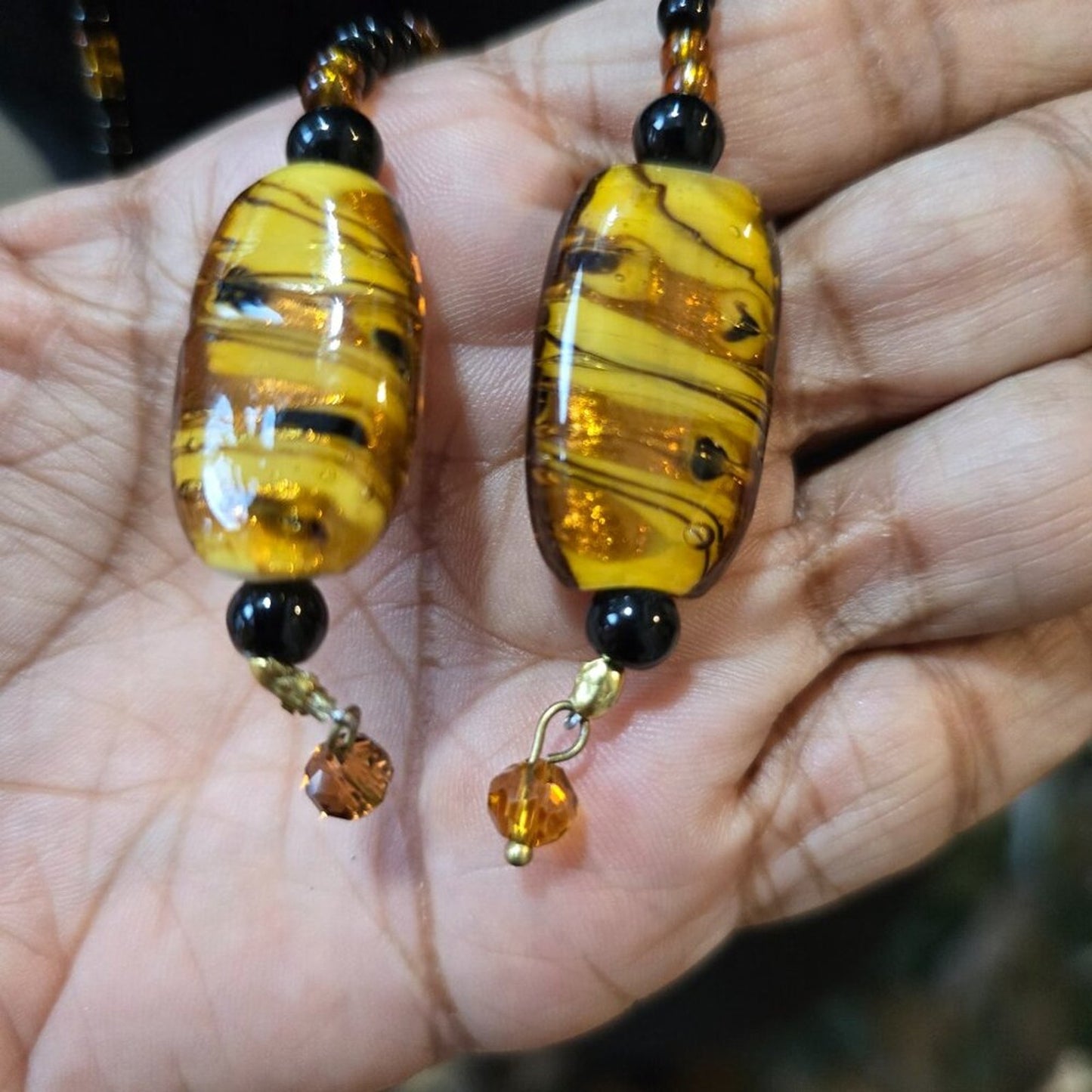 Womens Black Glass Seed & Baltic Amber Beads Adjustable Hallie Lariat Necklace