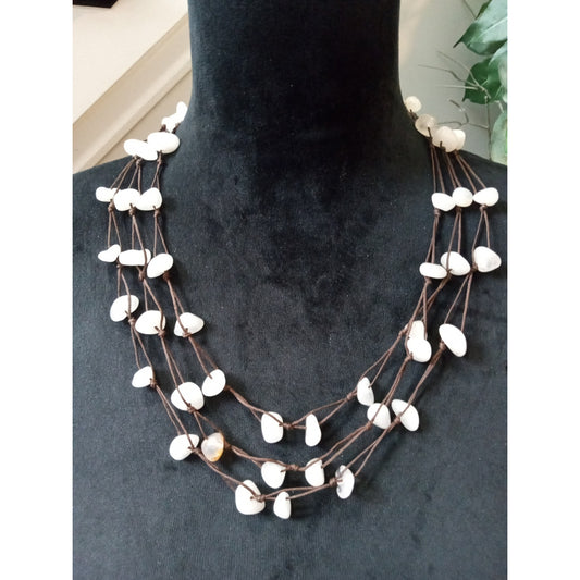 White Shell Chip Multi-Strand Necklace Layered Beach Boho Statement Jewelry