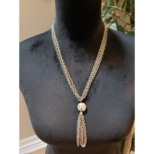 Womens Fashion Silver Tone Multi Layered Cable Chains Tassel Necklace Jewelry