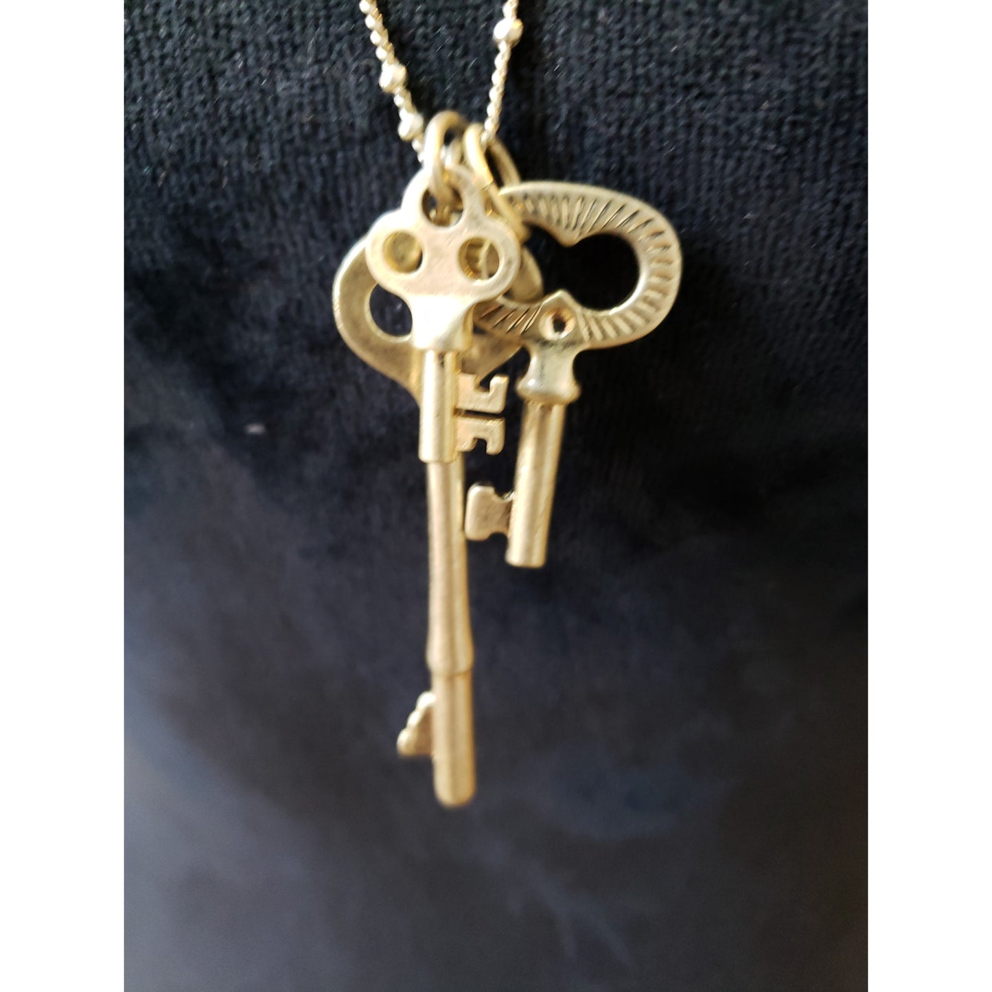Women's Gold Tone Layered Necklace Black Crystal Key Pendant Vintage Style