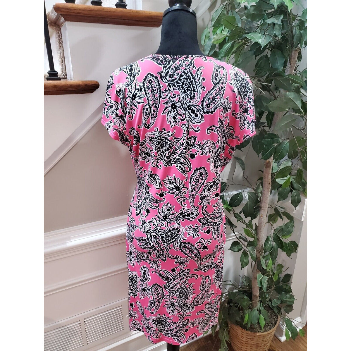 Jones New York Womens Pink Polyester V-Neck Short Sleeve Knee Length Dress Large