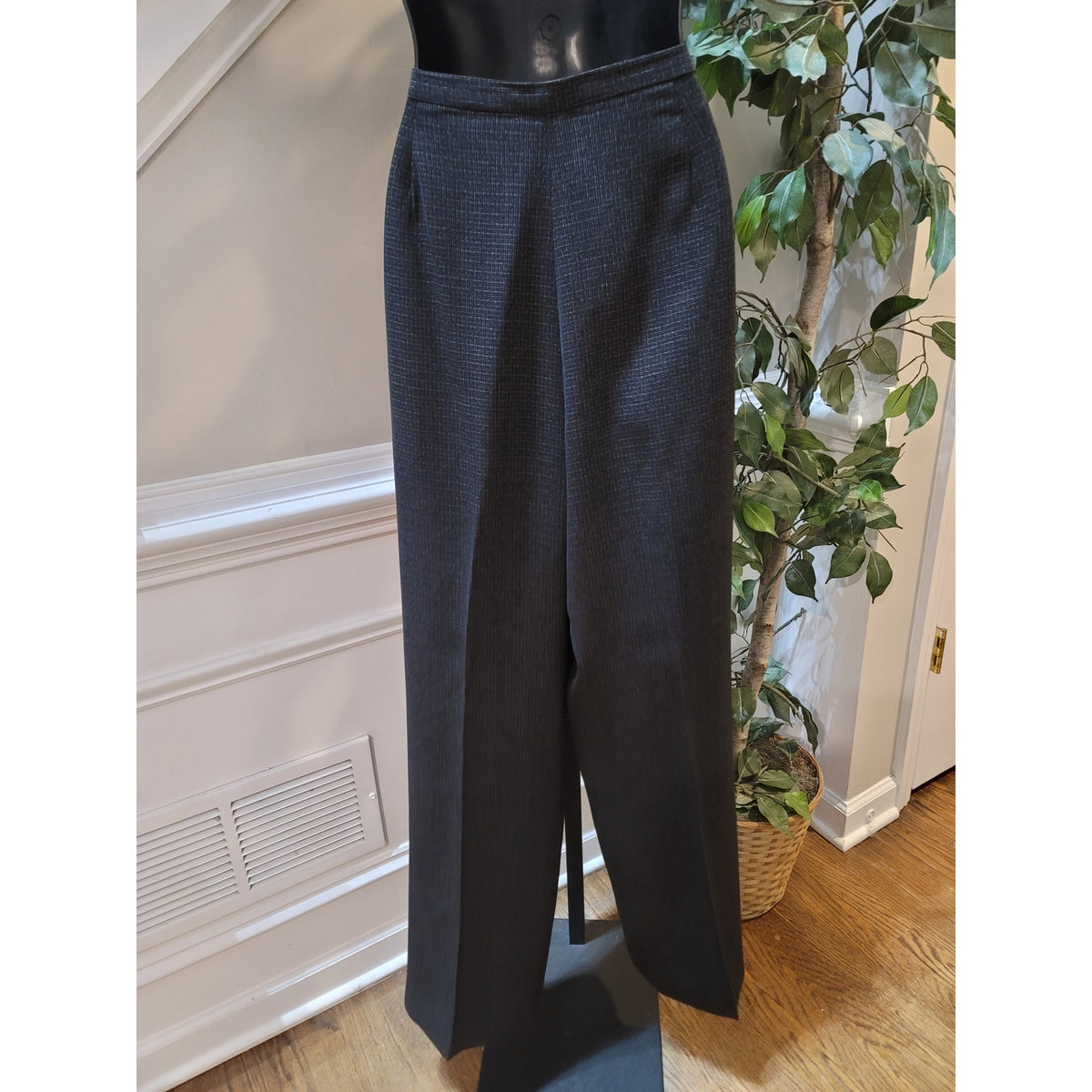 Le Suit Pant Suit Women SZ 12 Black Micro-Plaid Single Button Blazer Fully Lined