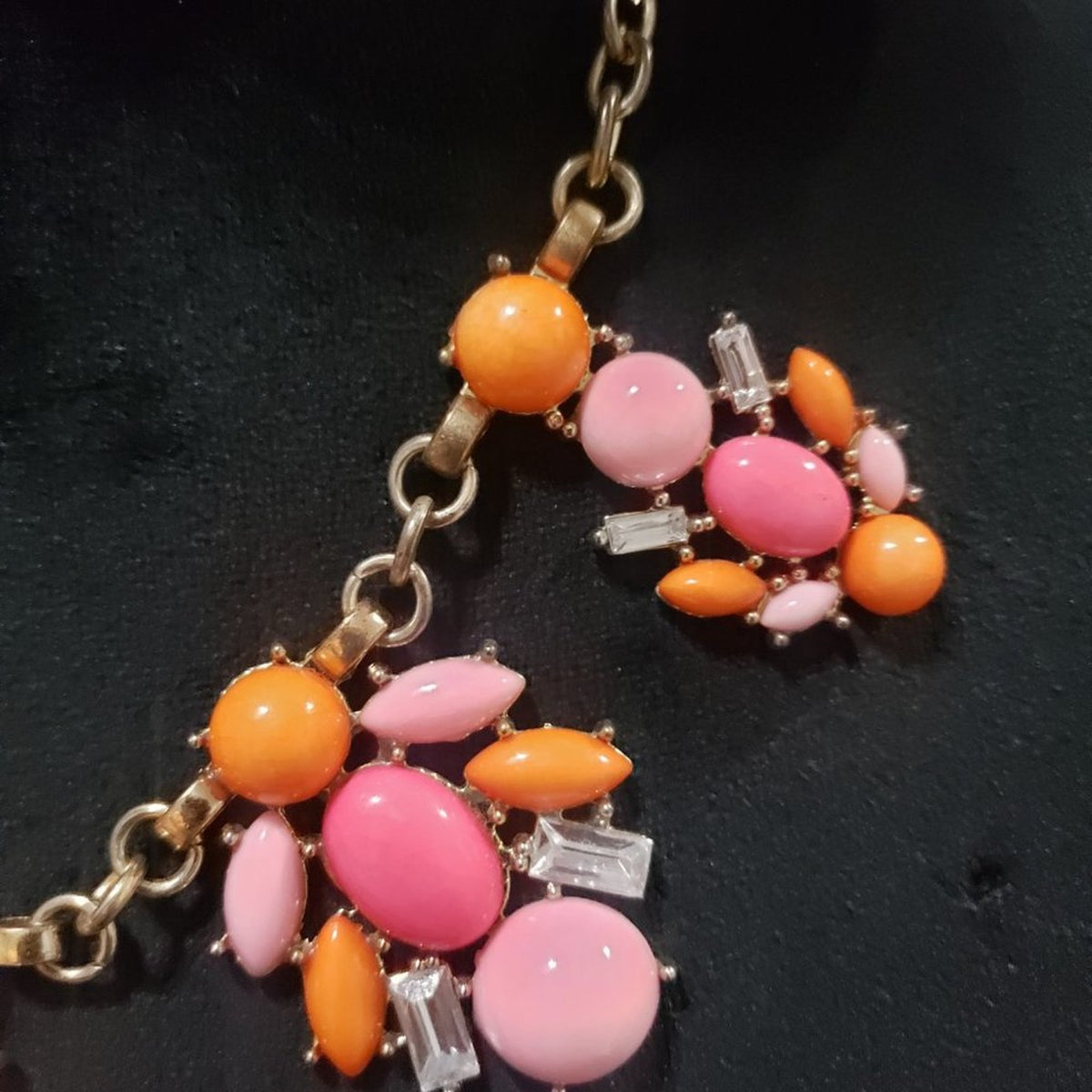 New York Womens Pink Orange Gemstones Floral Statment Collar Necklace w/ Lobster
