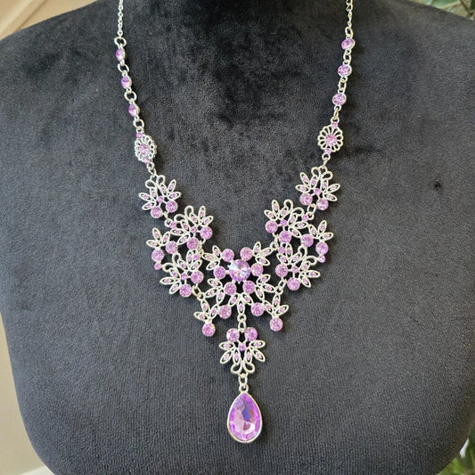 Womens Light Purple Gemstone Water Drop Necklace Jewelry with Lobster Clasp