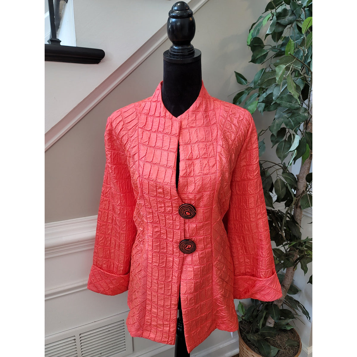 IC Collection Shirt Jacket Women's SZ XXL Coral Button Front Cuff Sleeve