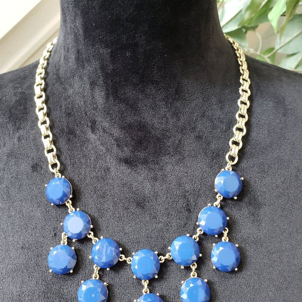 Womens Blue Beaded Silver Double Link Chain Necklace Jewelry with Lobster Clasp