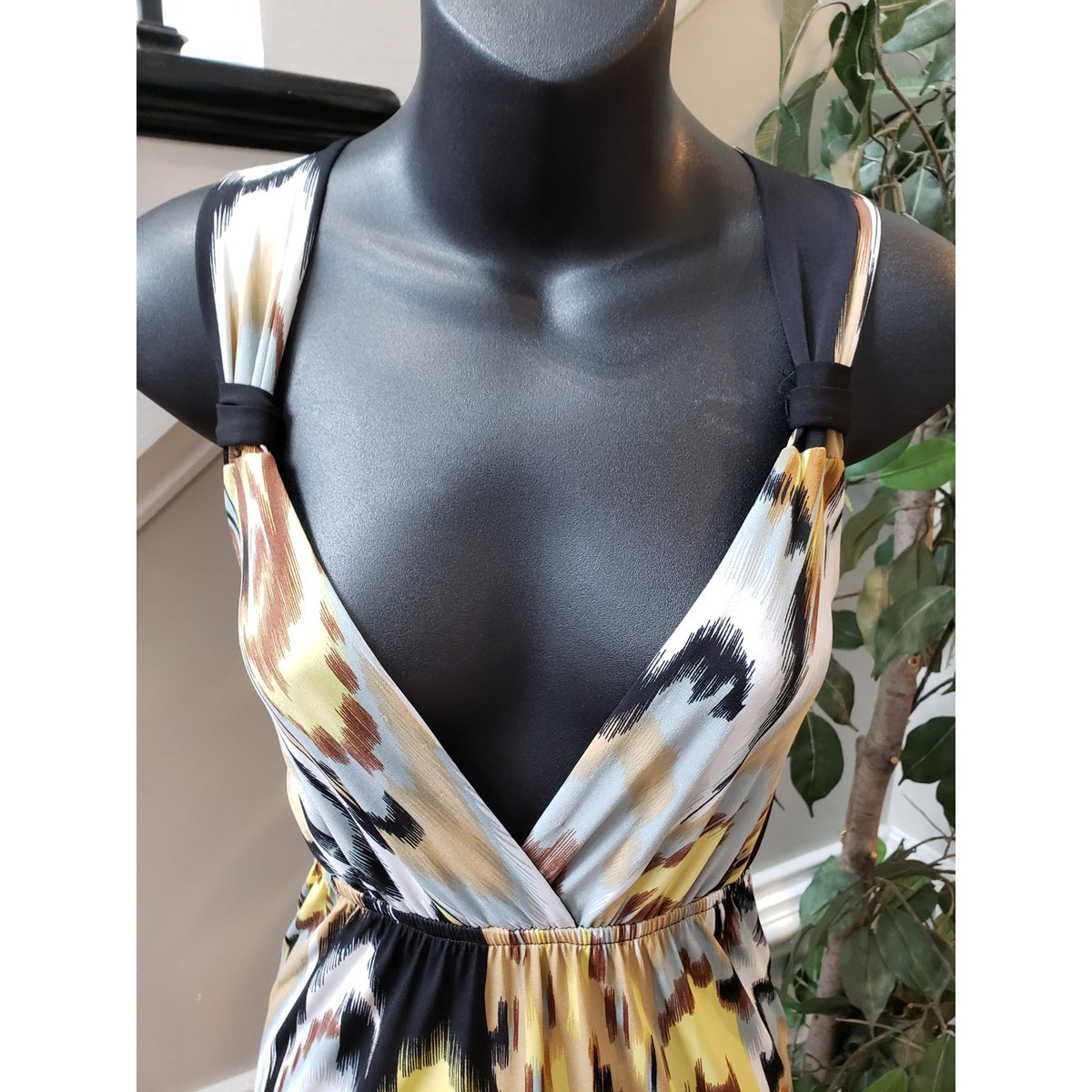 AGB Dress Women’s Size 6 Black Yellow Sleeveless Maxi Made in USA Stretchy