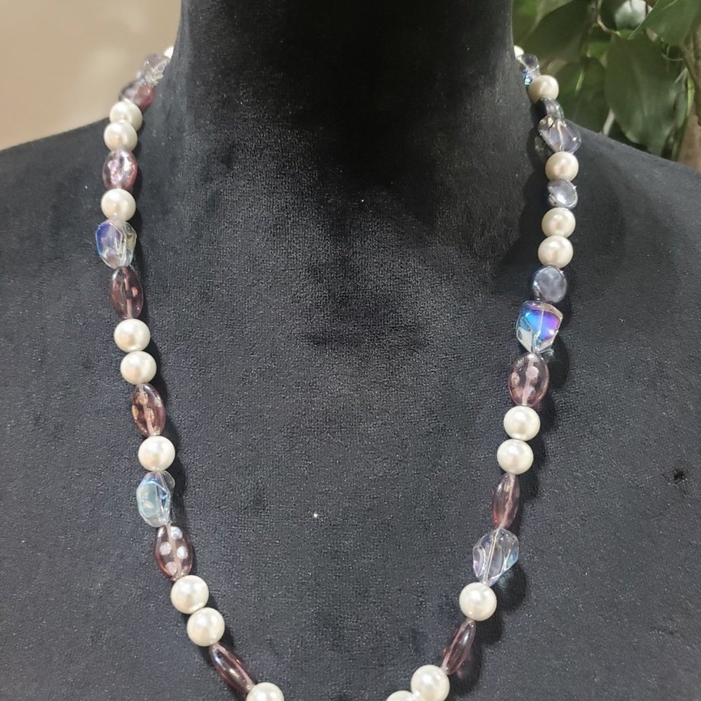 Womens Fashion Multi-Shaped Rhinestone Faux Pearl Beaded Long Necklace w/ Toggle