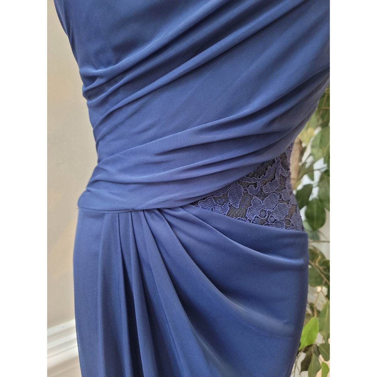 David's Bridal Maxi Dress Women's Size 2 Navy Blue 100% Polyester Halter Neck