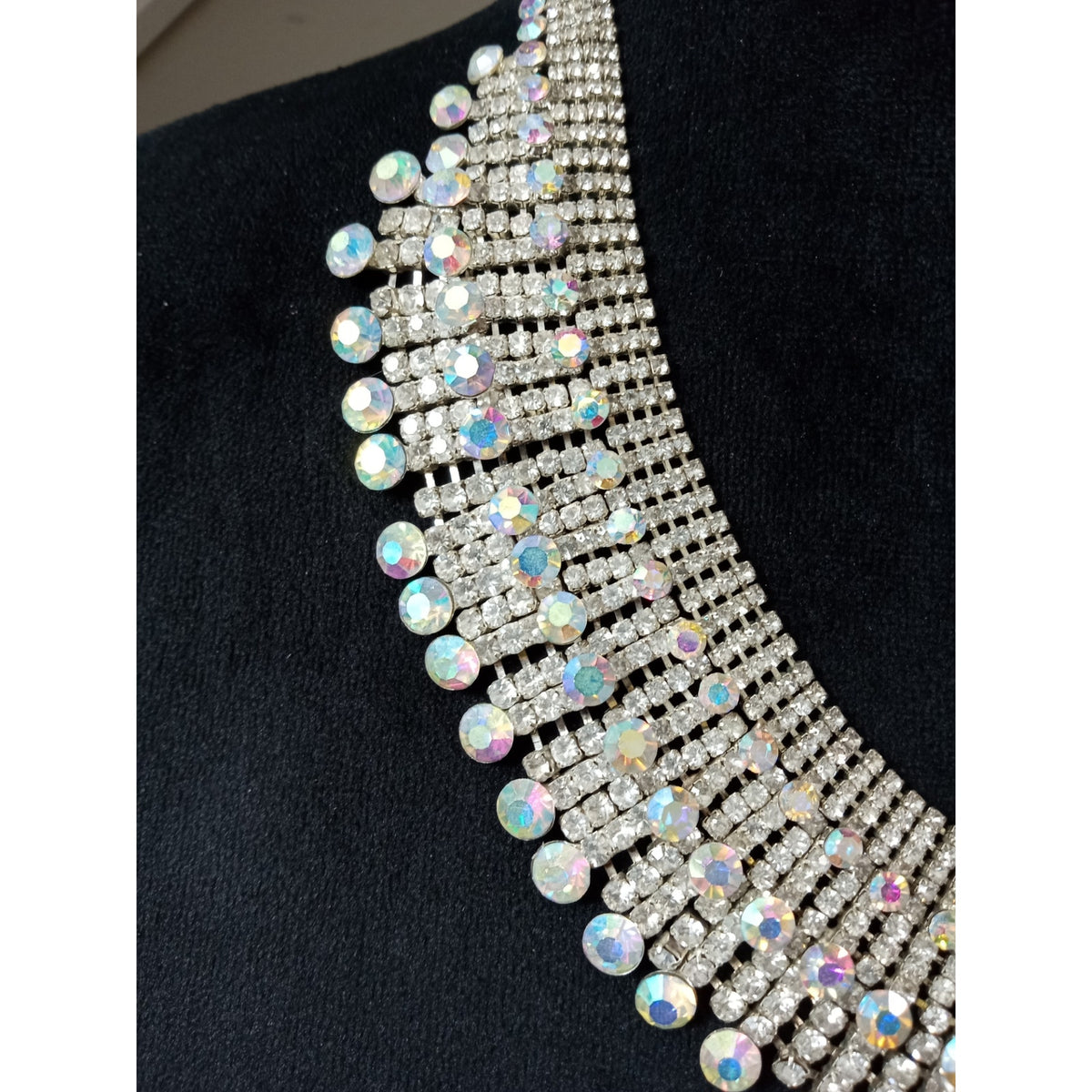 Silver Tone Crystal Bib Statement Necklace Multi Strand Bridal Formal Elegant