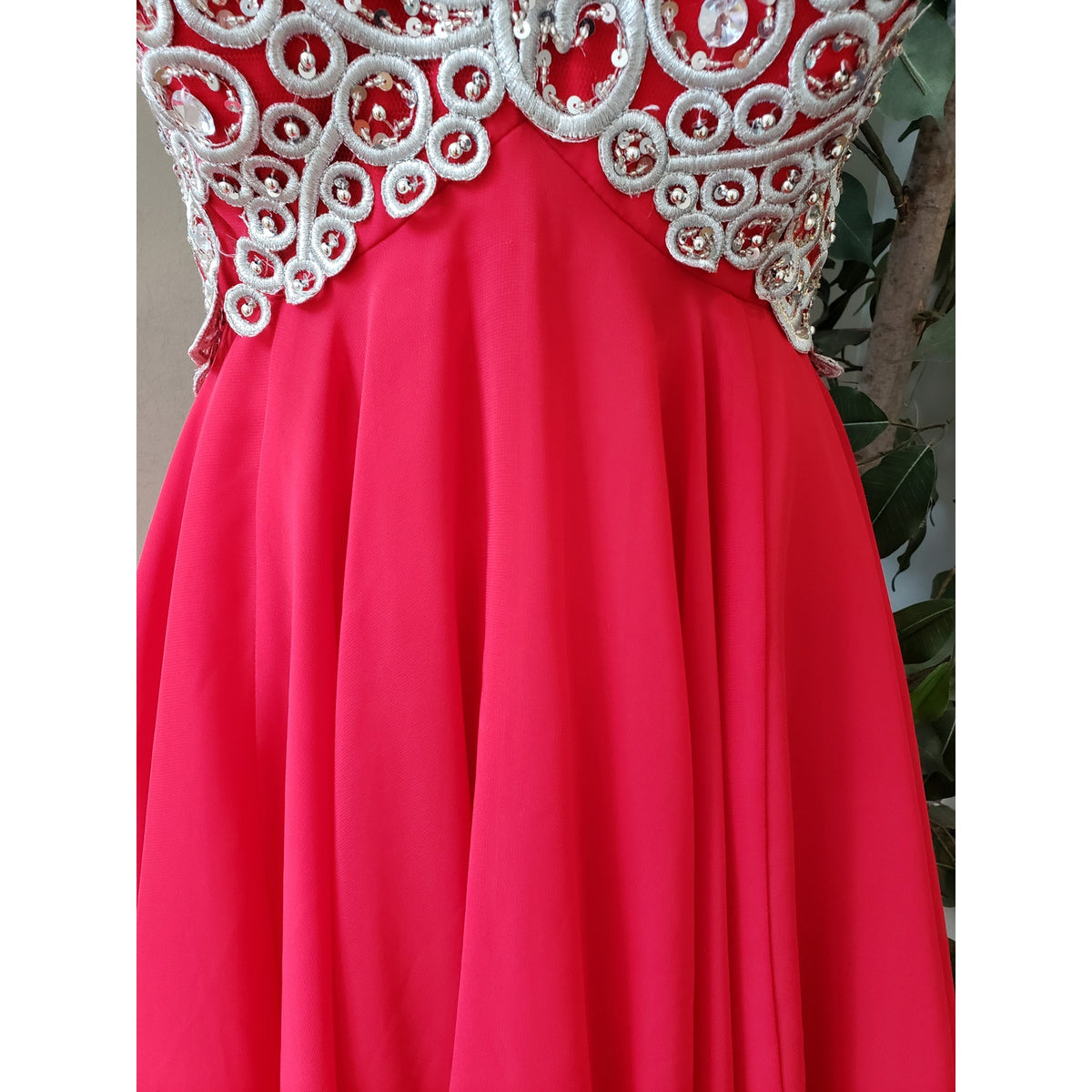 Fiesta Prom Dress Women Small Red Rhinestone Polyester Beaded Off The Shoulder