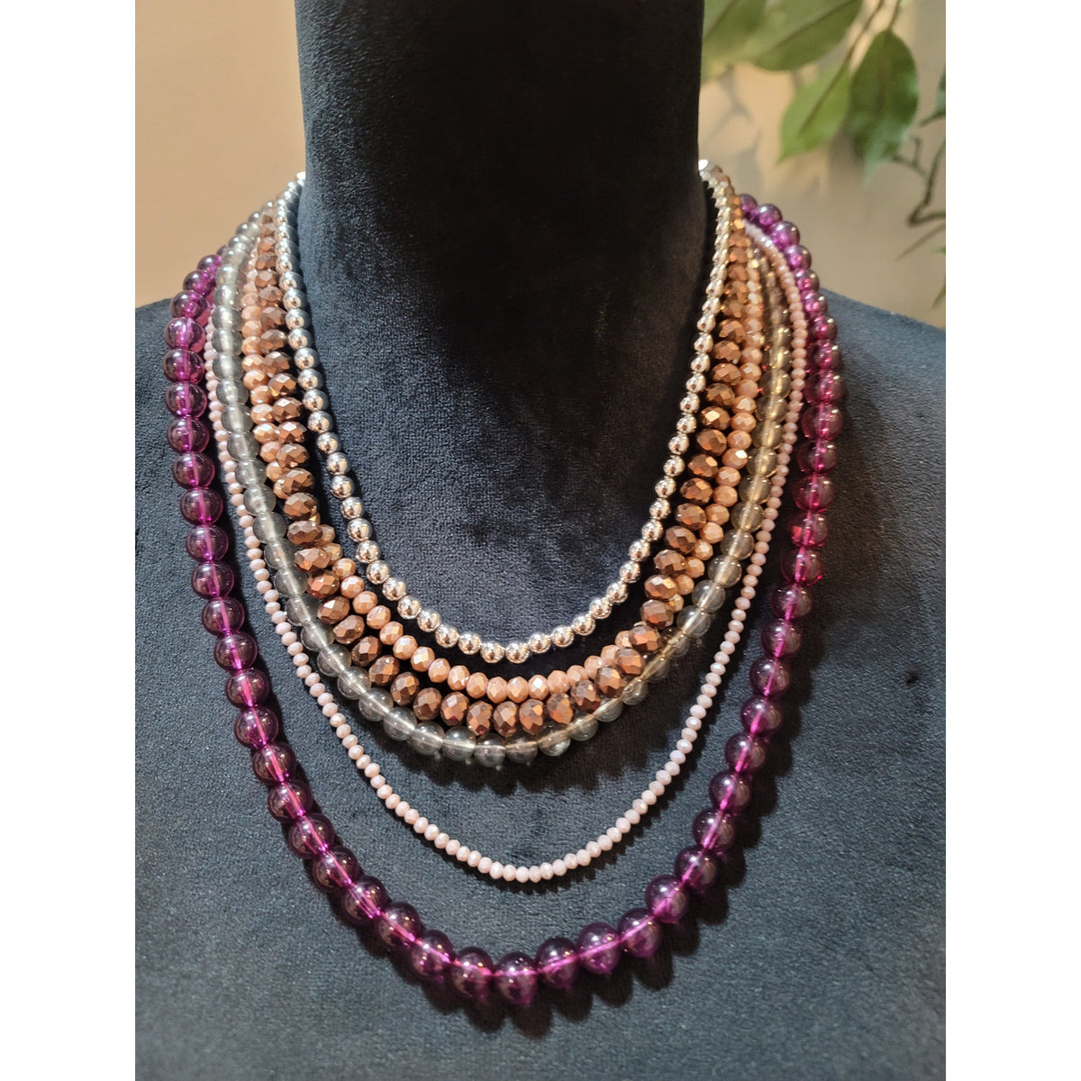 Women's Multi Strand Beaded Necklace With Lobster Clasp Glass Crystal Pearl