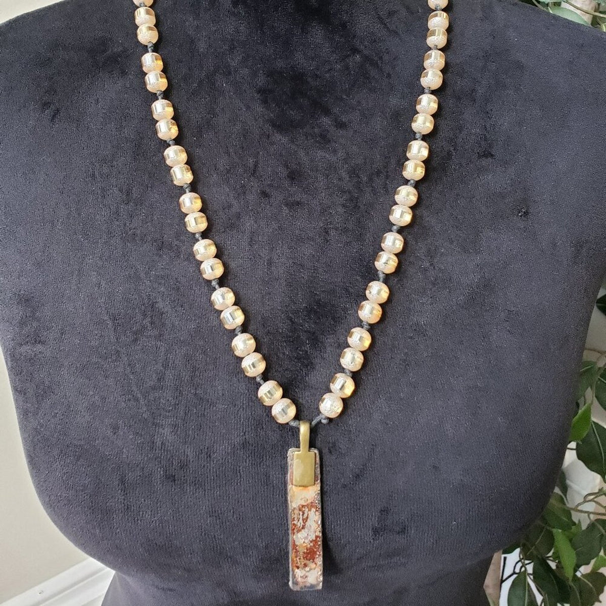 Custom Yellow Crystal Beads Jasper Rectangle Tower Necklace with Lobster Clasp