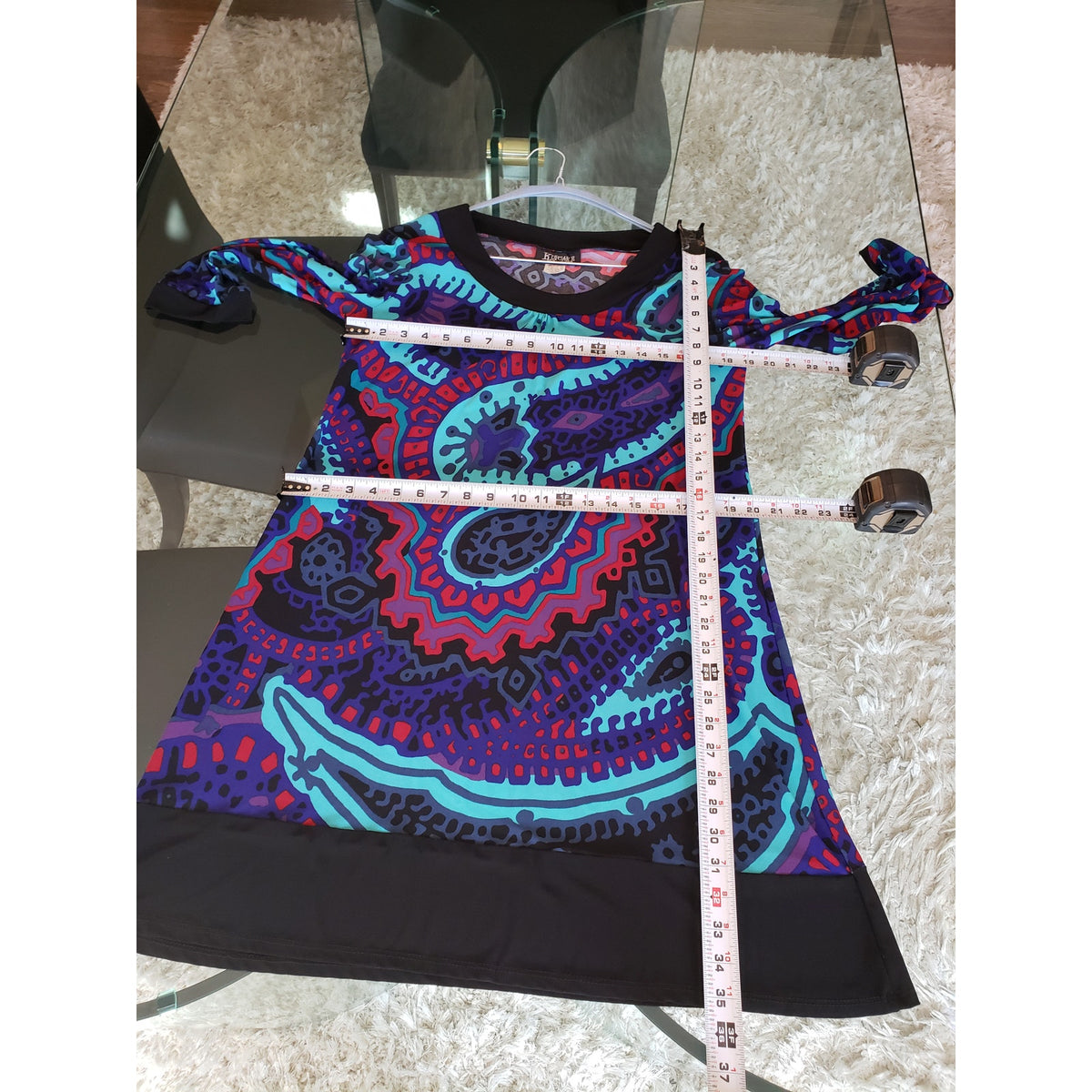 Kupcake Shift Dress Women's Size Large Blue Black Round Neck Long Sleeve
