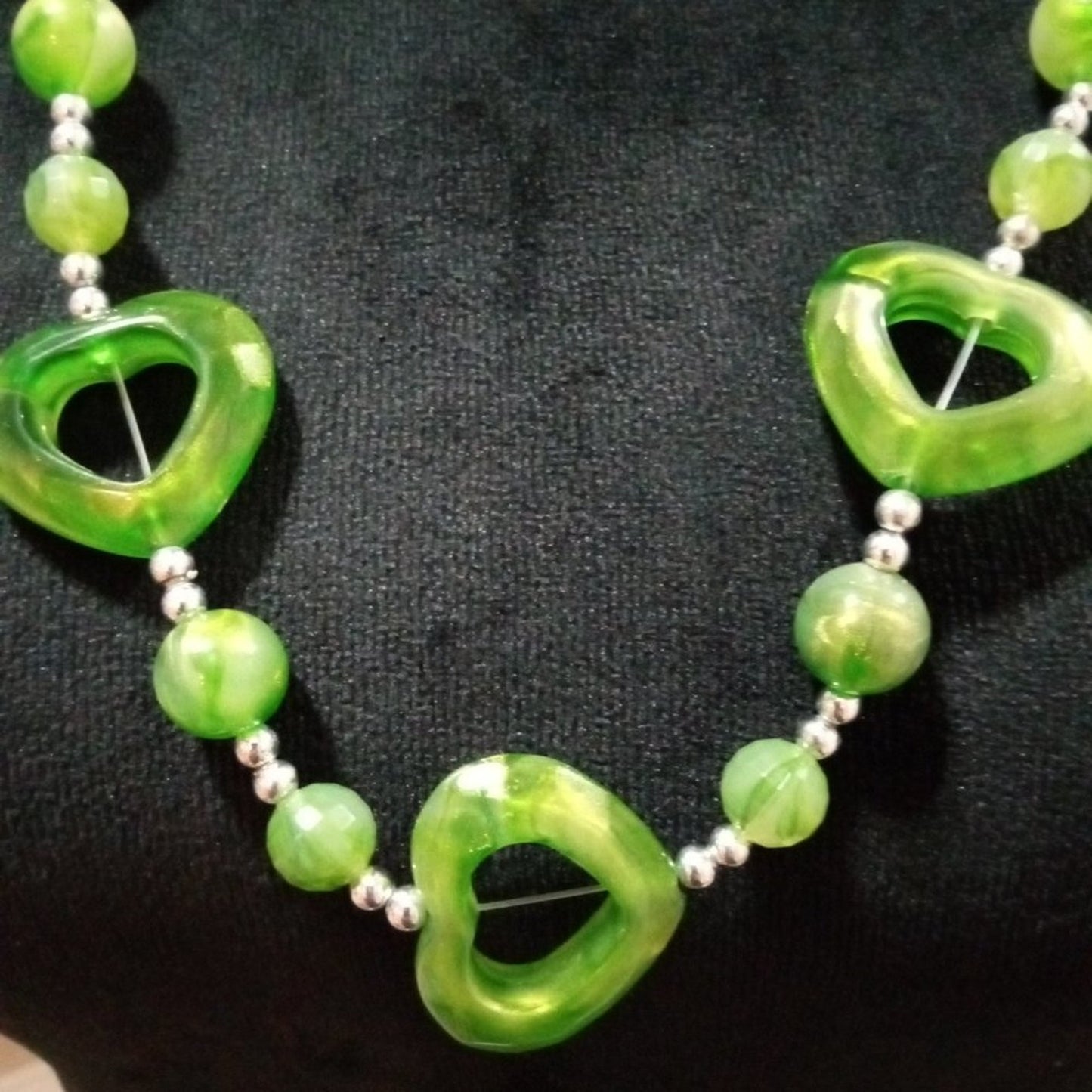Womens Fashion Green Color Chunky Beaded Acrylic Heart Charm Long Necklace