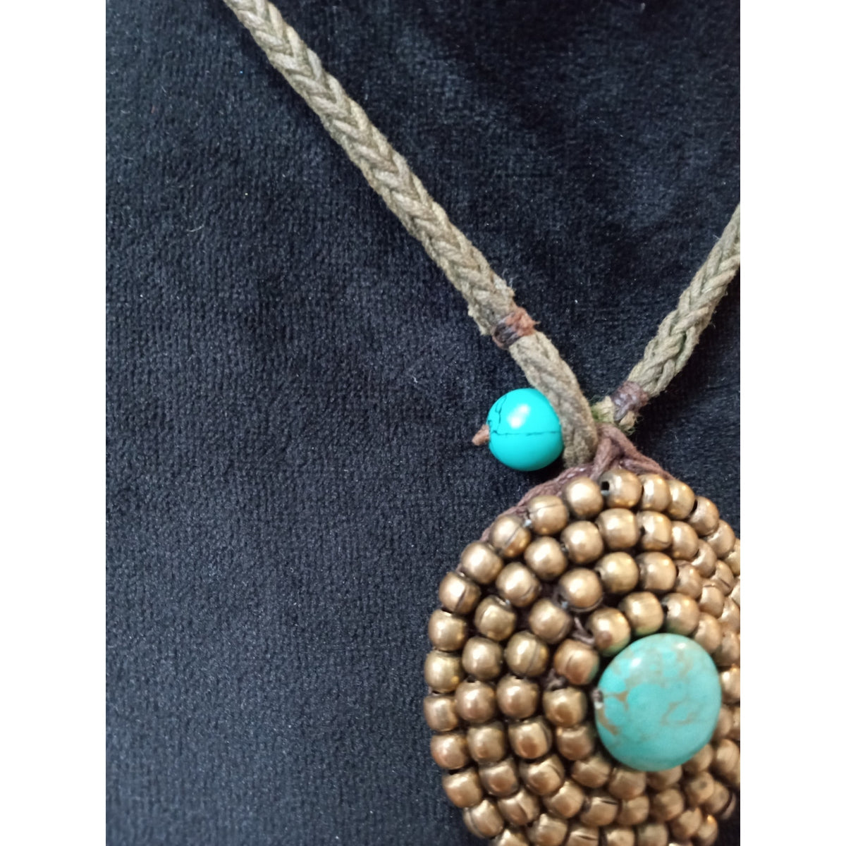 Gold Tone Triple Turquoise Medallion Pendant Necklace Boho Southwestern Style