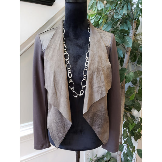 Edyson Vegan Leather Jacket Womens XS Brown Stretch Long Sleeve Open Front
