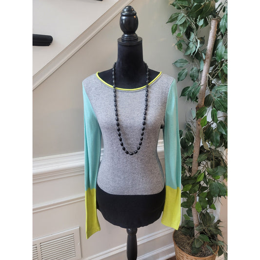 Vince Camuto Sweater Women's Size M Gray Black Green Yellow Long Sleeves