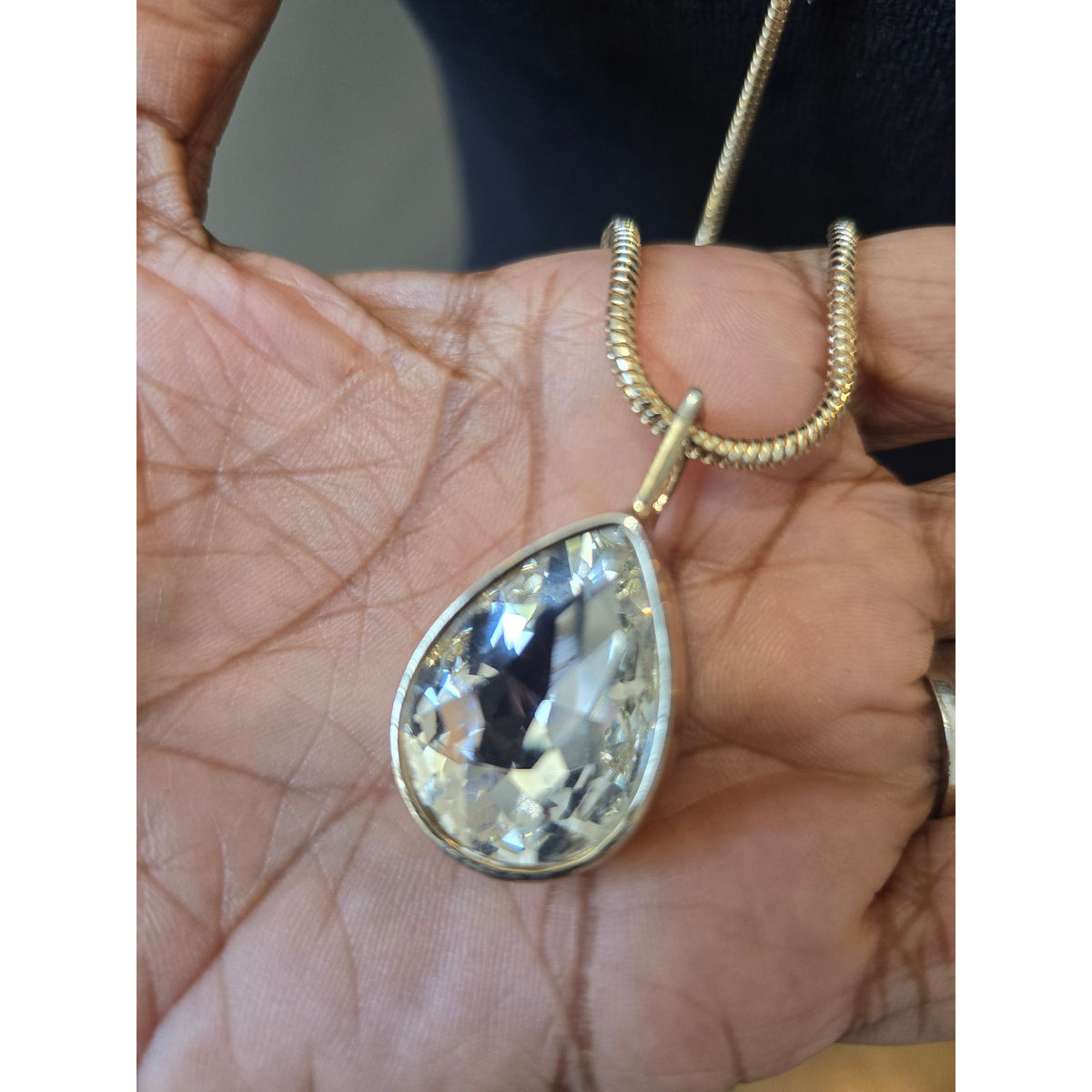 Chico's Women Gold Tone Long Necklace Teardrop Crystal Pendant Statement Jewelry