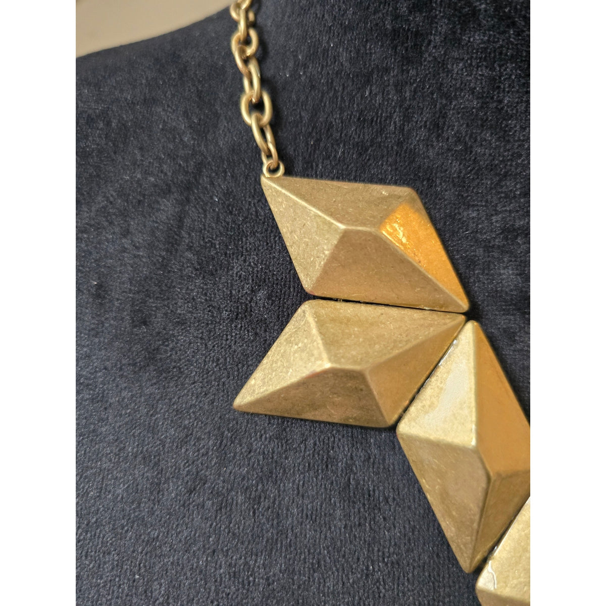 Gold Tone Chunky Geometric Faceted Triangle Chevron Bib Necklace
