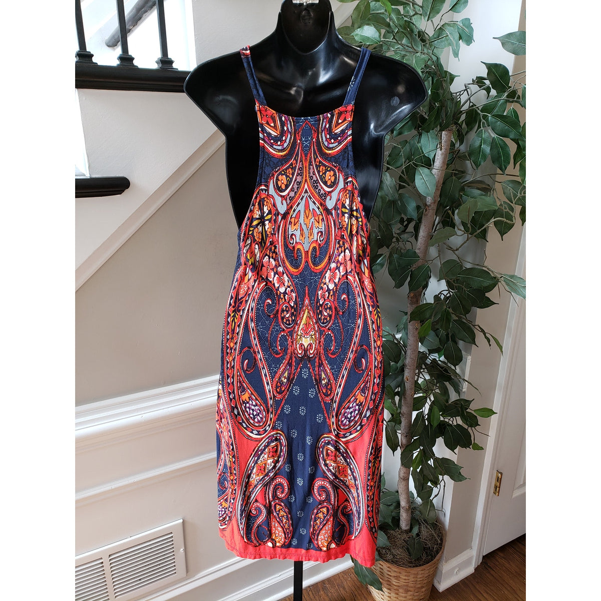 Lascana Bodycon Dress Women's Size M Blue Paisley Fitted Round Neck Sleeveless
