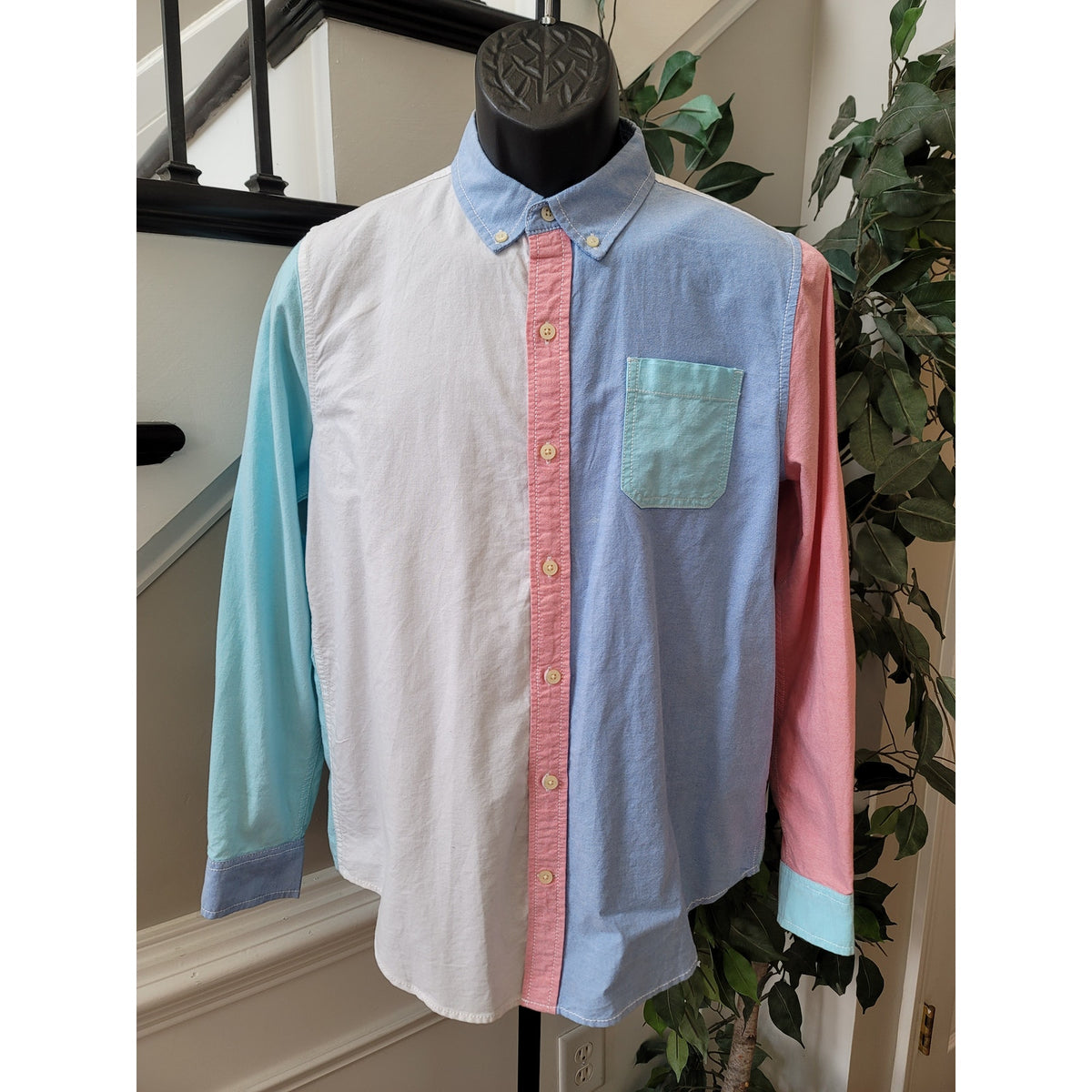 Arizona Jean Co. Button Down Shirt Men's XL Multicolor 100% Cotton Panel Design