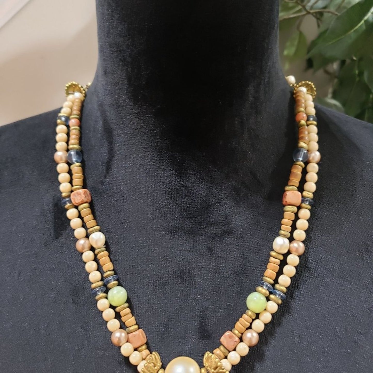 Women Fashion Double Strand Faux Pearl Multicolor Beads Necklace with Lobster