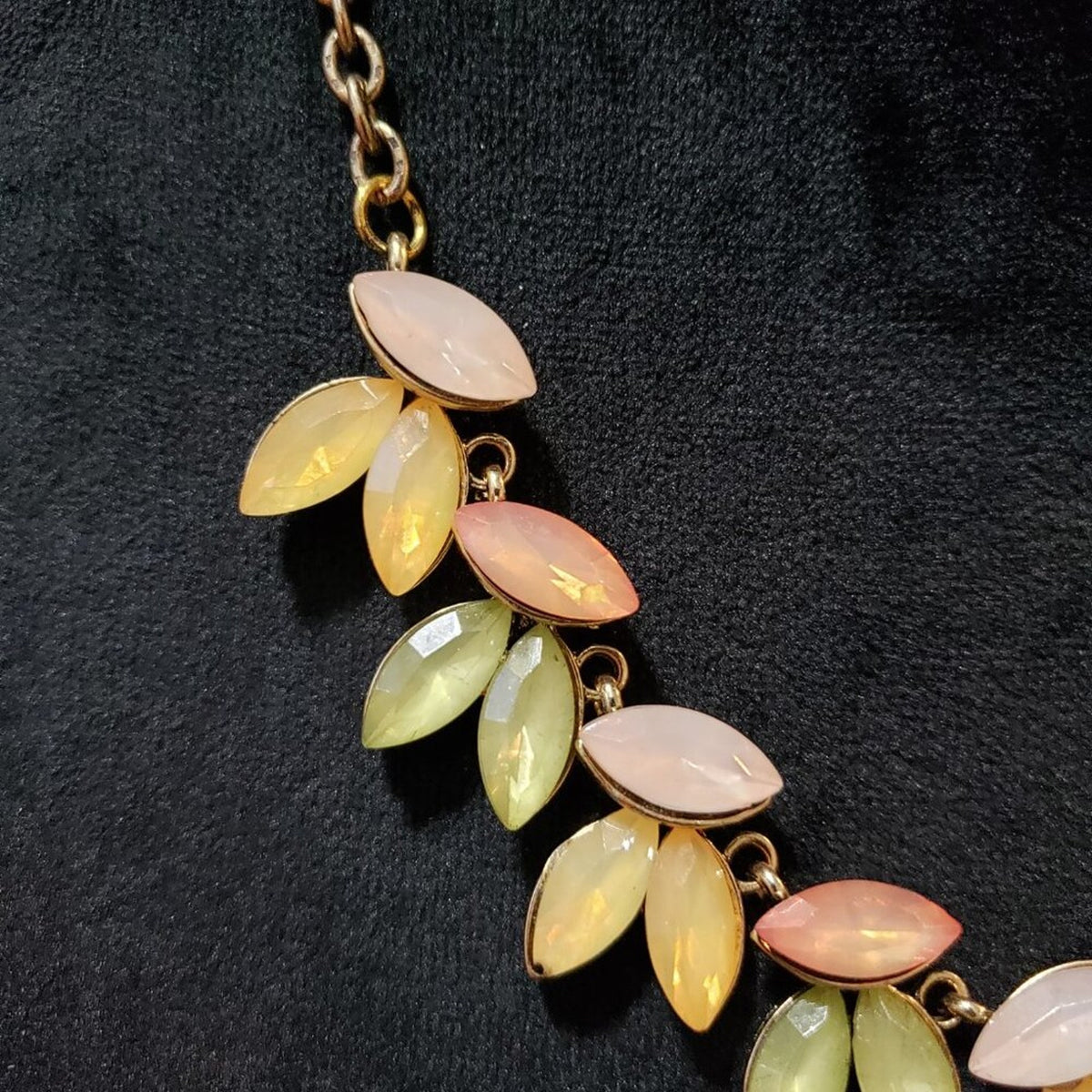 Womens Yellow Crystel Marquise Opal Bib Statement Necklace with Lobster Clasp
