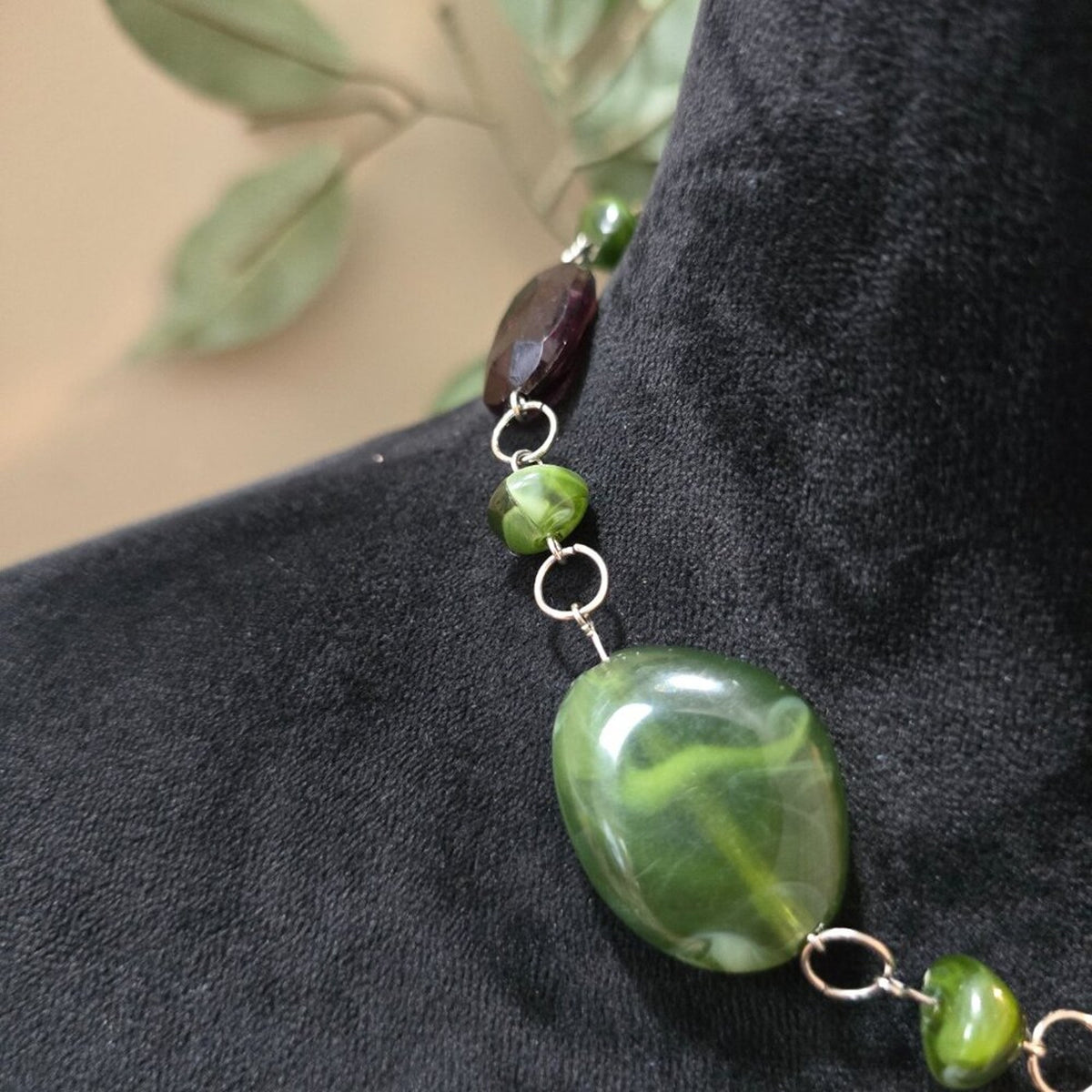 Womens Fashion Green Boulder Opal Stone Necklace Jewelry with Lobster Clasp