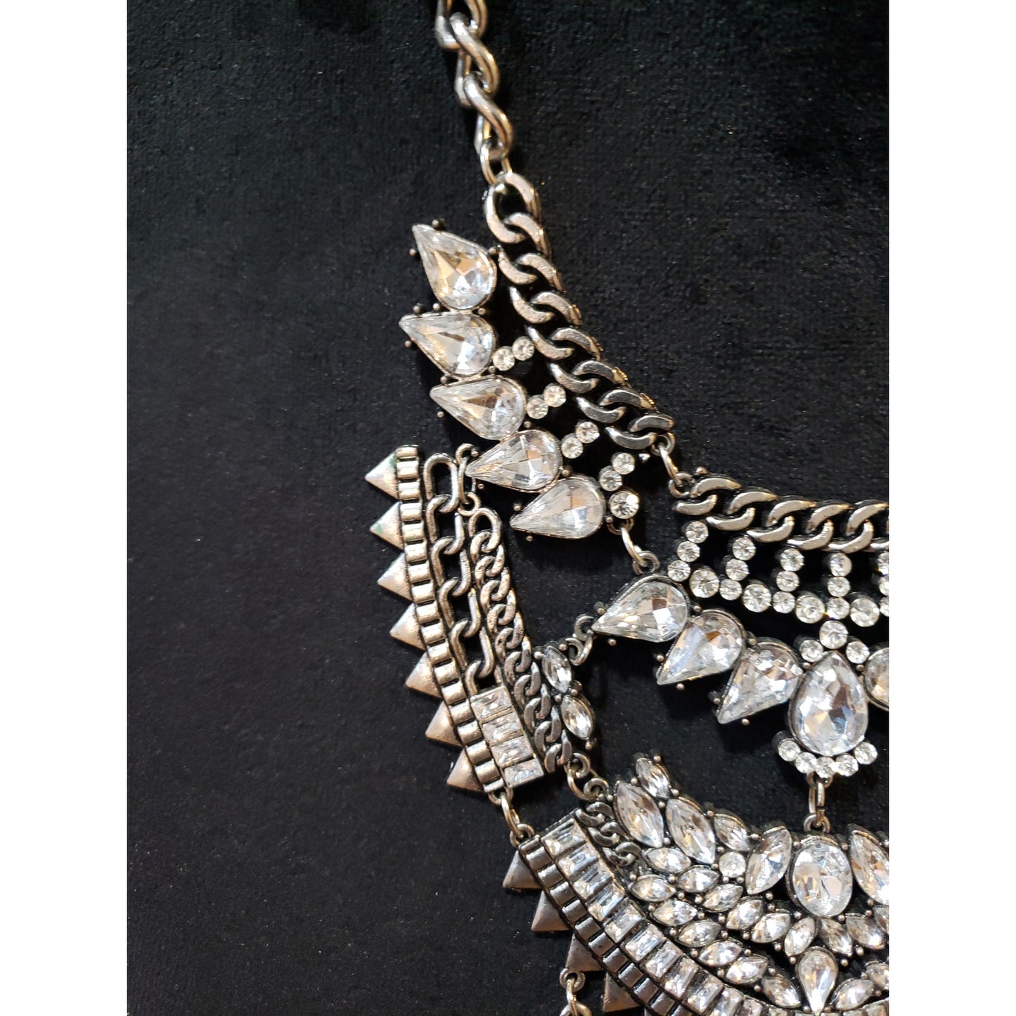 Women Silver Clear Crystal Rhinestone Layered Statement Bib Necklace Jewelry