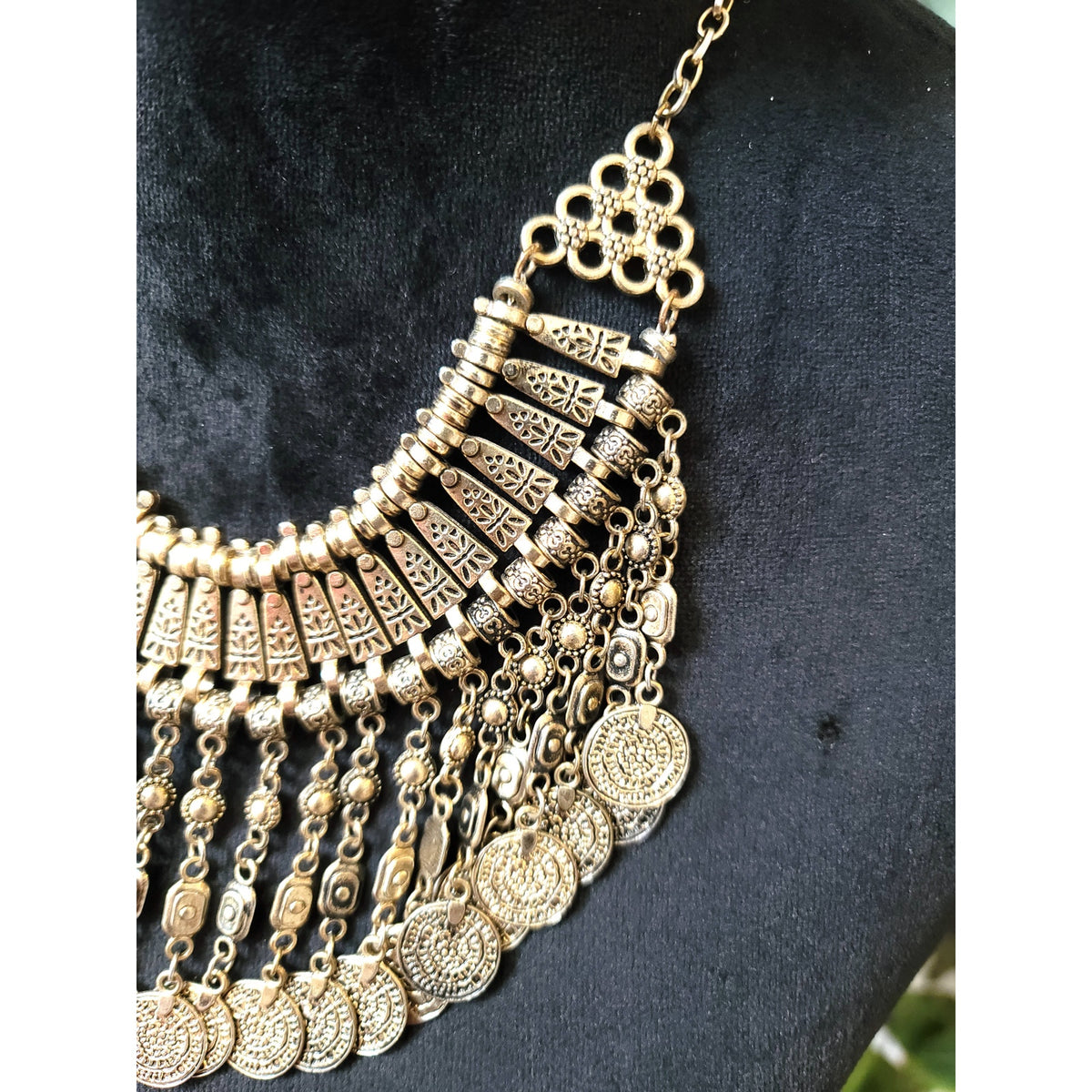 Women's Boho Statement Coin Bib Necklace Lobster Clasp Gypsy Festival Style