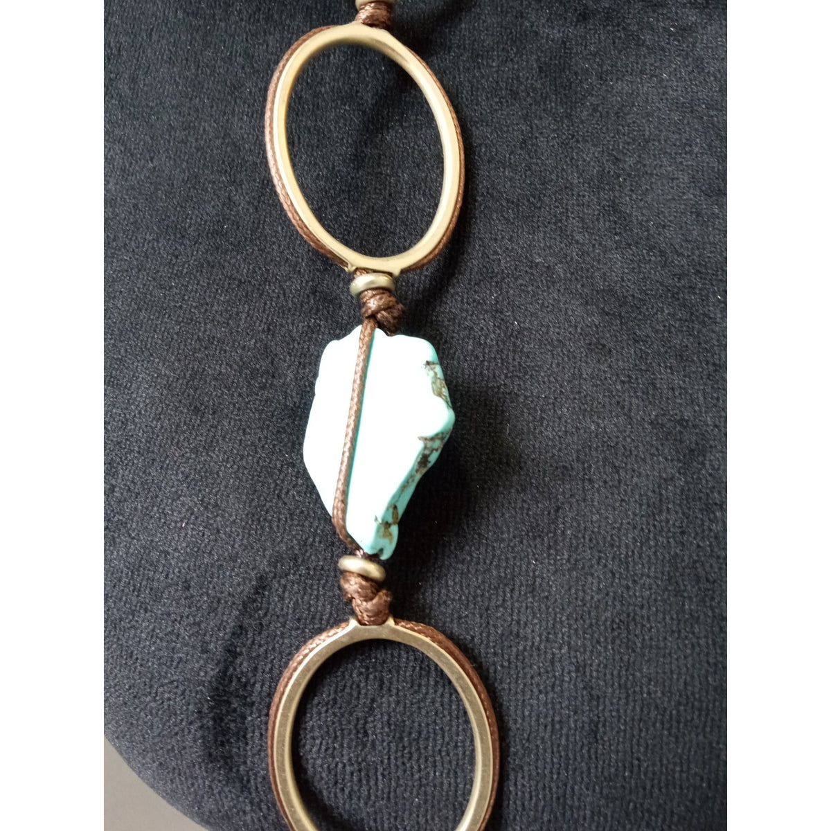 Chico's Turquoise Shell Pendant Ring Link Statement Necklace Boho Long Necklace