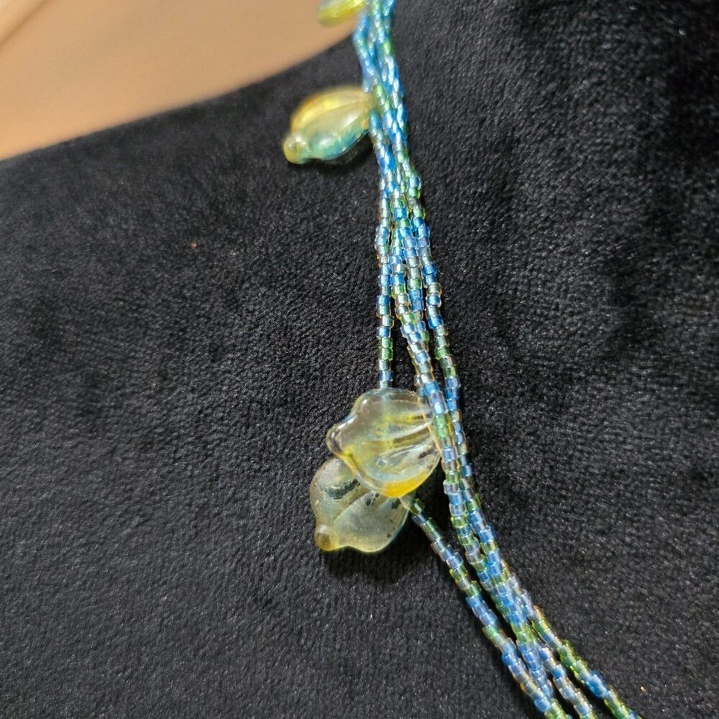 Womens Multicolor Seed Beads 3 Layered Lemon Charm Necklace with Hook & Eye
