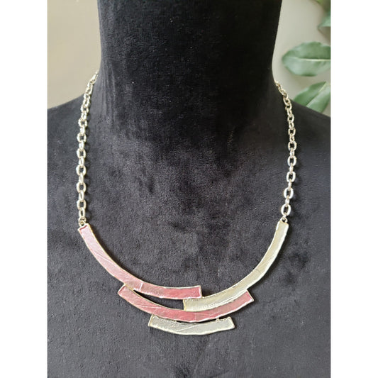 Women’s Modern Geometric Pink Silver Tone Necklace Lobster Clasp Stylish Jewelry