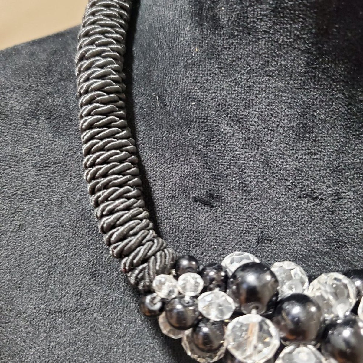 Womens Black Wrapped Crystal Beads Twist Rope Choker Necklace with Lobster Clasp