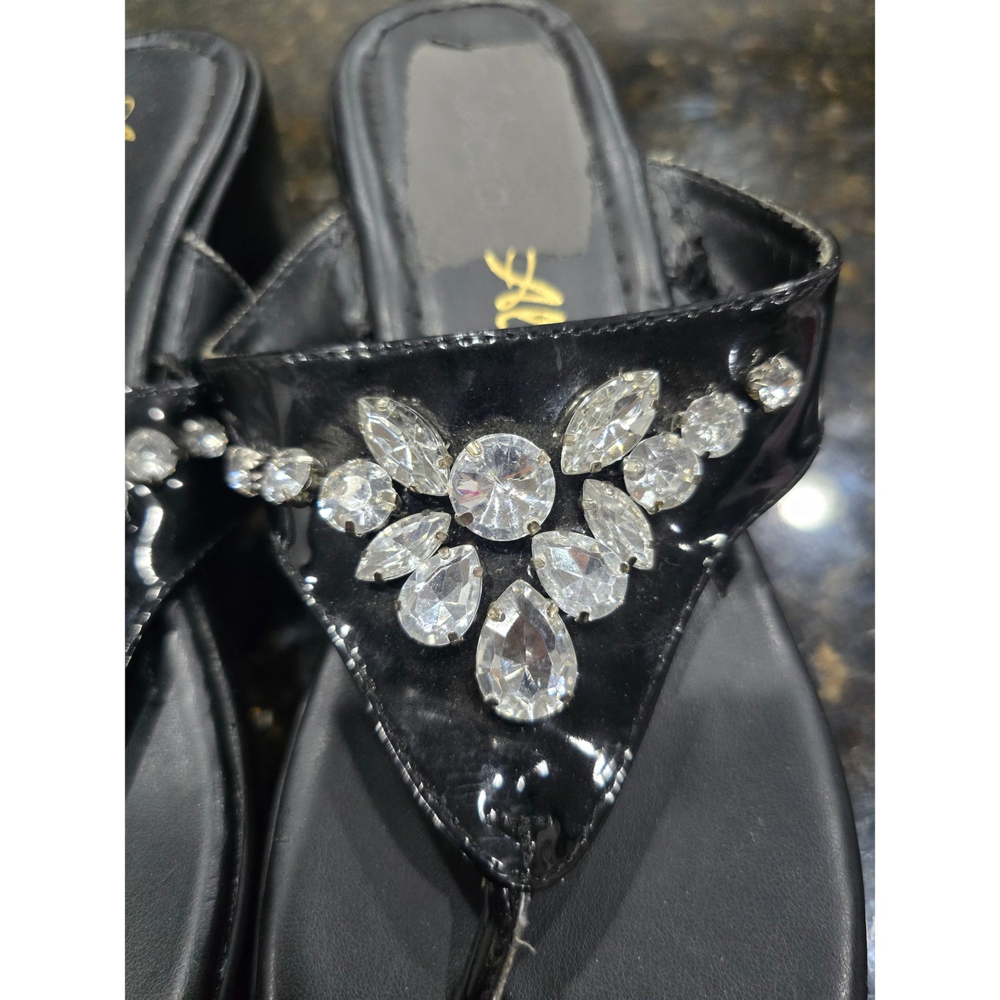 Athena Alexander Sandals Women's Size 7 Black Rhinestone Embellished Slip On