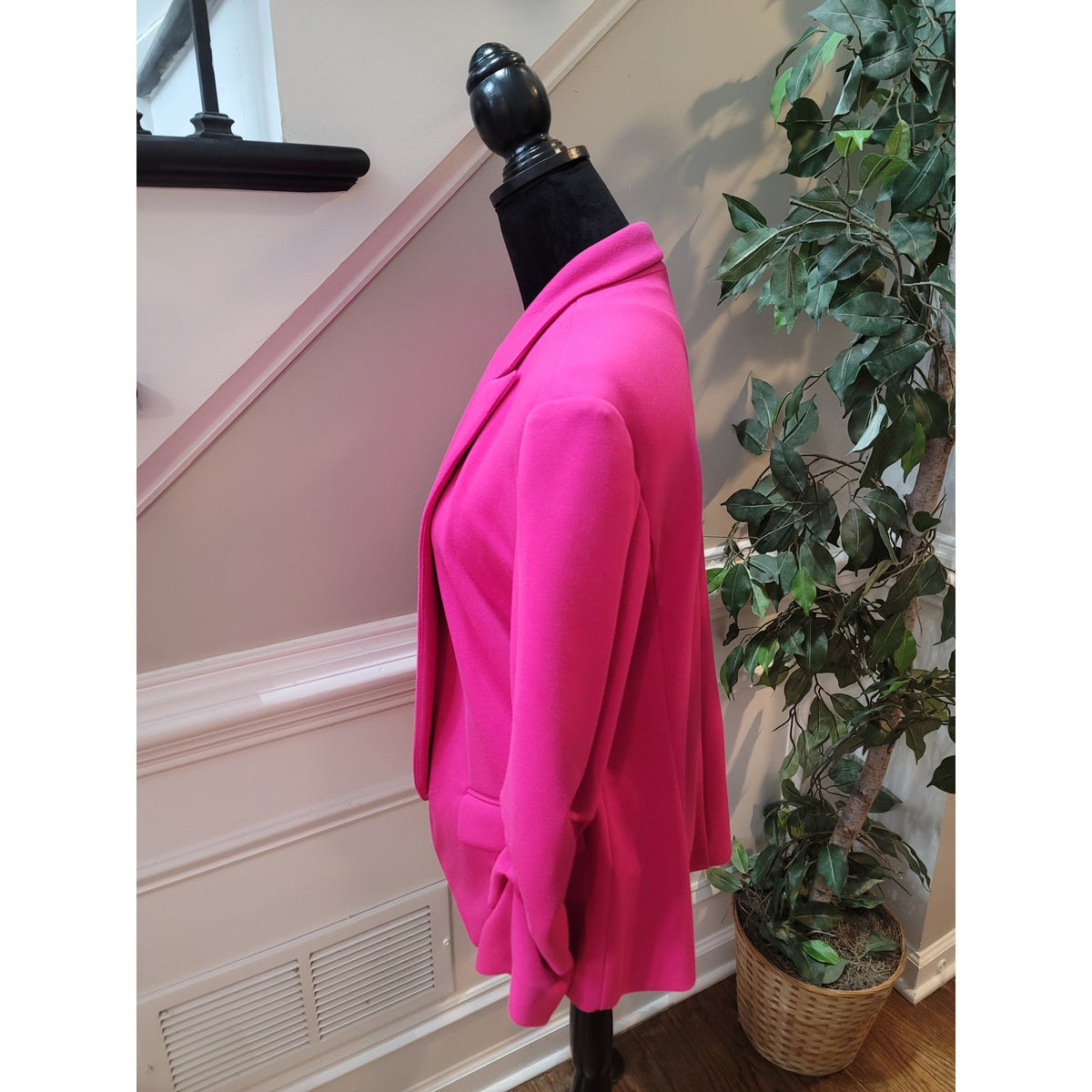 Scoop Blazer Jacket Women M(8-10) Hot Pink Scrunch Sleeve Open Front Flap Pocket