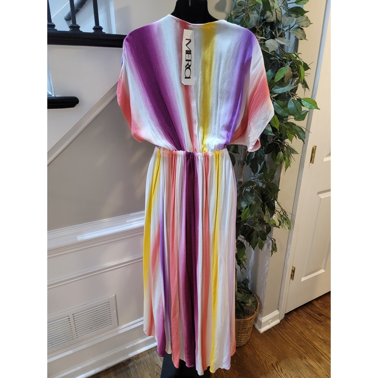 Love In Ombre Boho Maxi Dress Women's Size Medium Multicolor 100% Rayon V-Neck