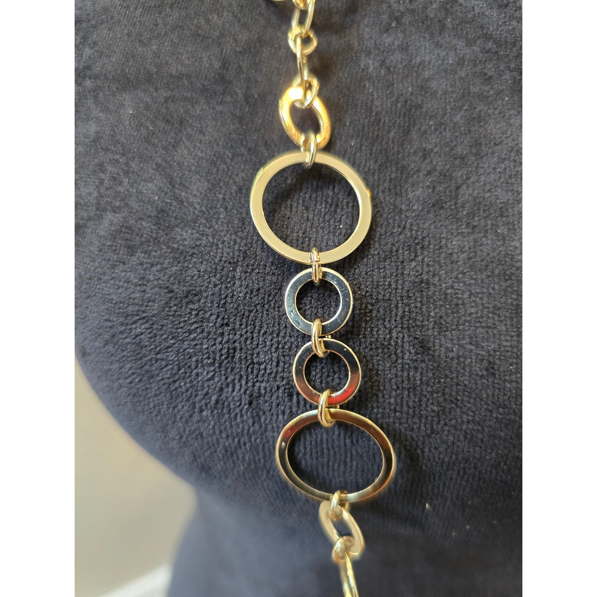 Chico's Women's Long Gold Tone Circle Link Statement Necklace Layered Chain