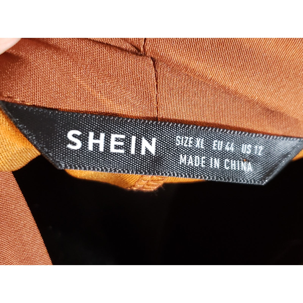 SHEIN Dress Women's XL Brown Empire Waist Double Button Detail Lantern Tie Neck