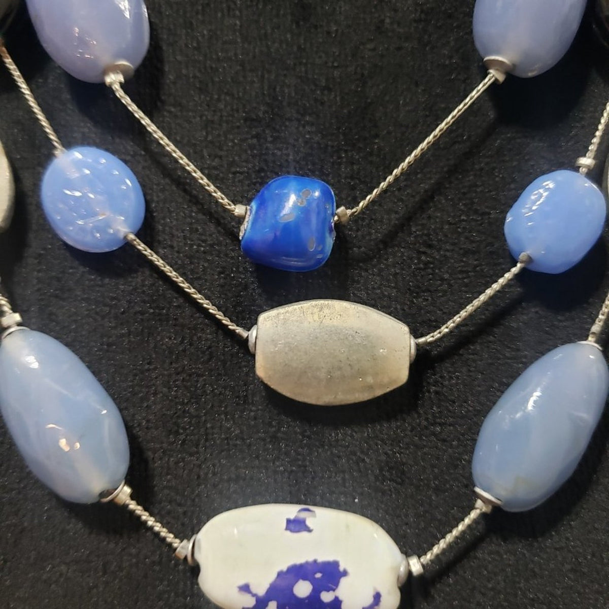 New York Womens Fashion Sea Glass Pewter Chain Collar Necklace w/ Lobster Clasp