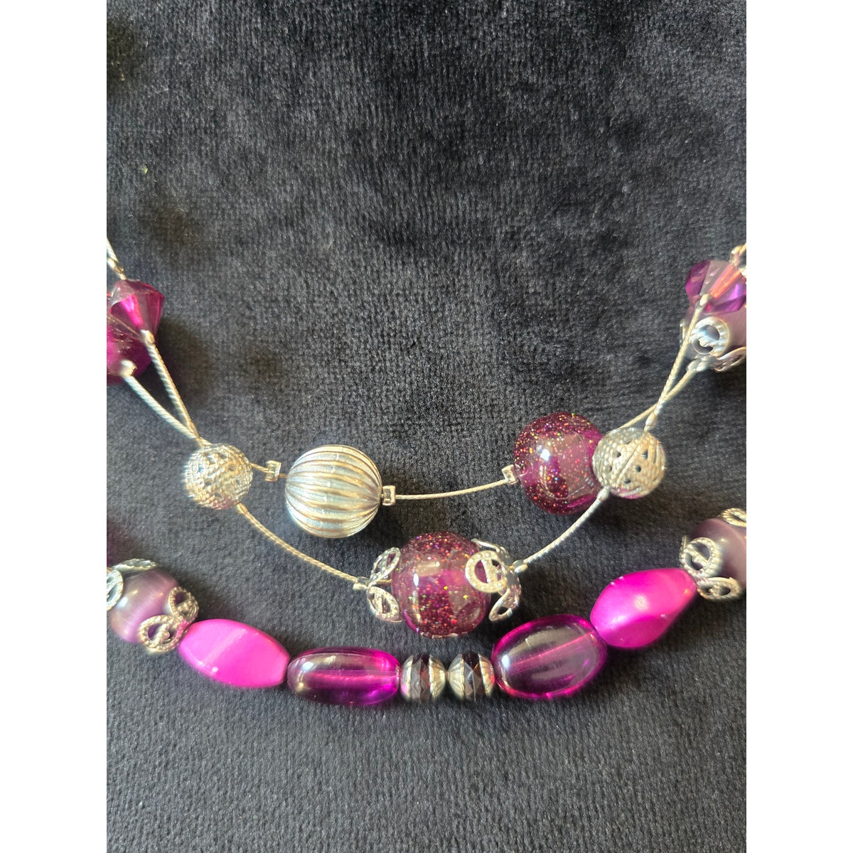 Hot Pink Fuchsia Multi Strand Layered Beaded Statement Necklace