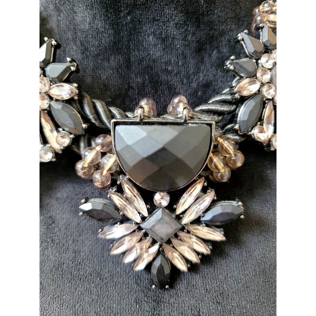 Black Gray Crystal Floral Statement Necklace Chunky Bib Rhinestone Glam Jewelry
