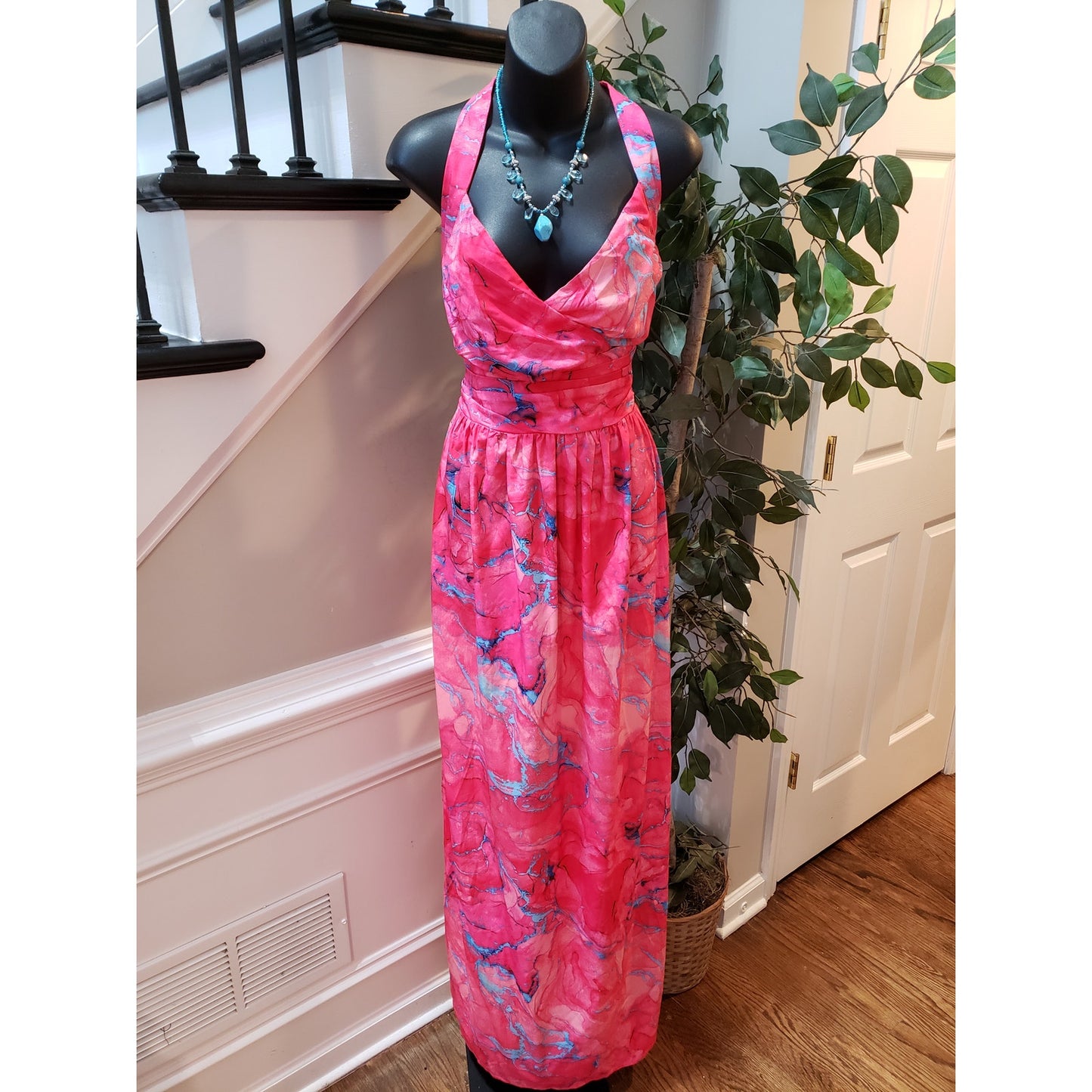 Fashion Nova Callie Maxi Dress Womens 2X Pink Empire Waist Pleated Cross Back